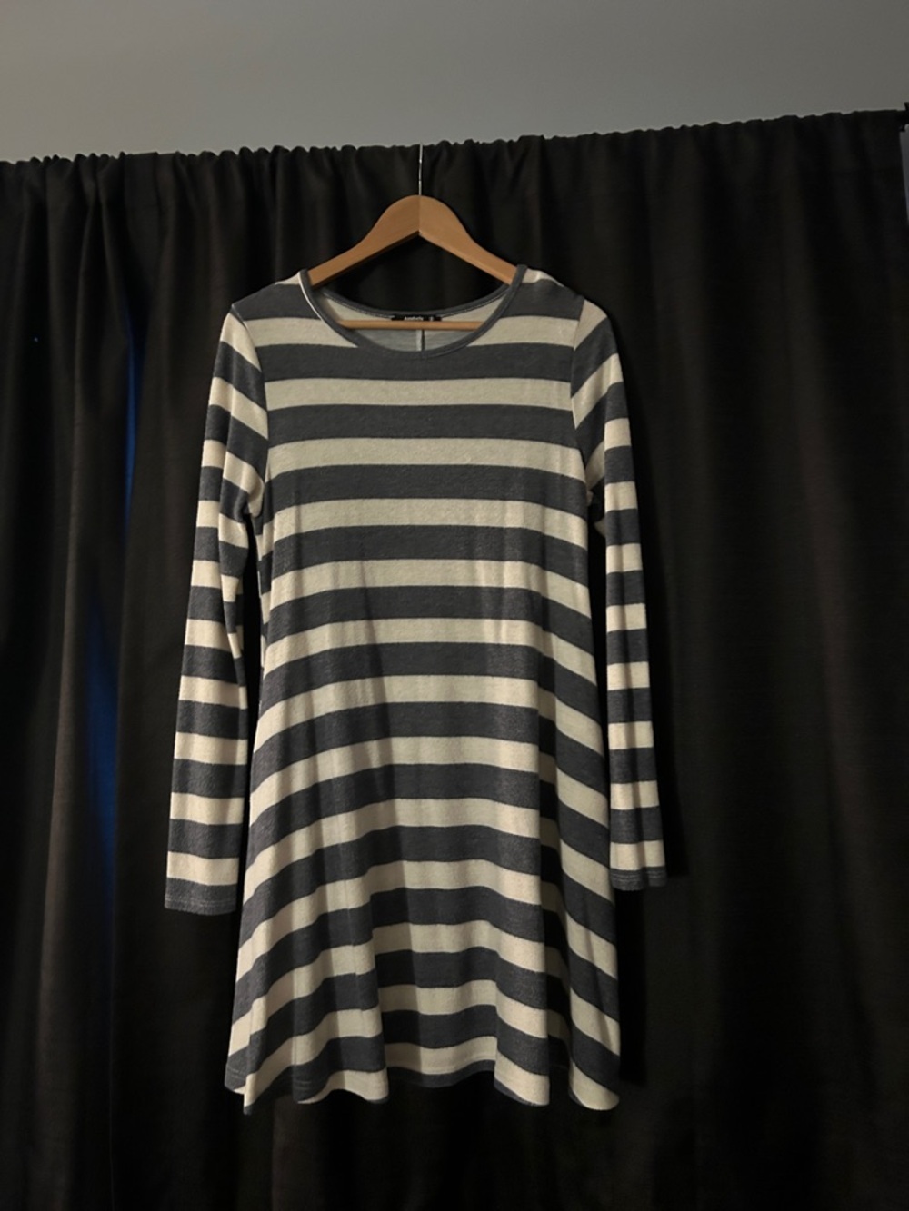 Annabelle Black and Cream Striped Long-Sleeve Swing Dress